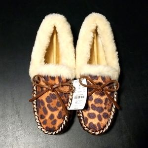 J. Crew Leopard Calf hair slippers